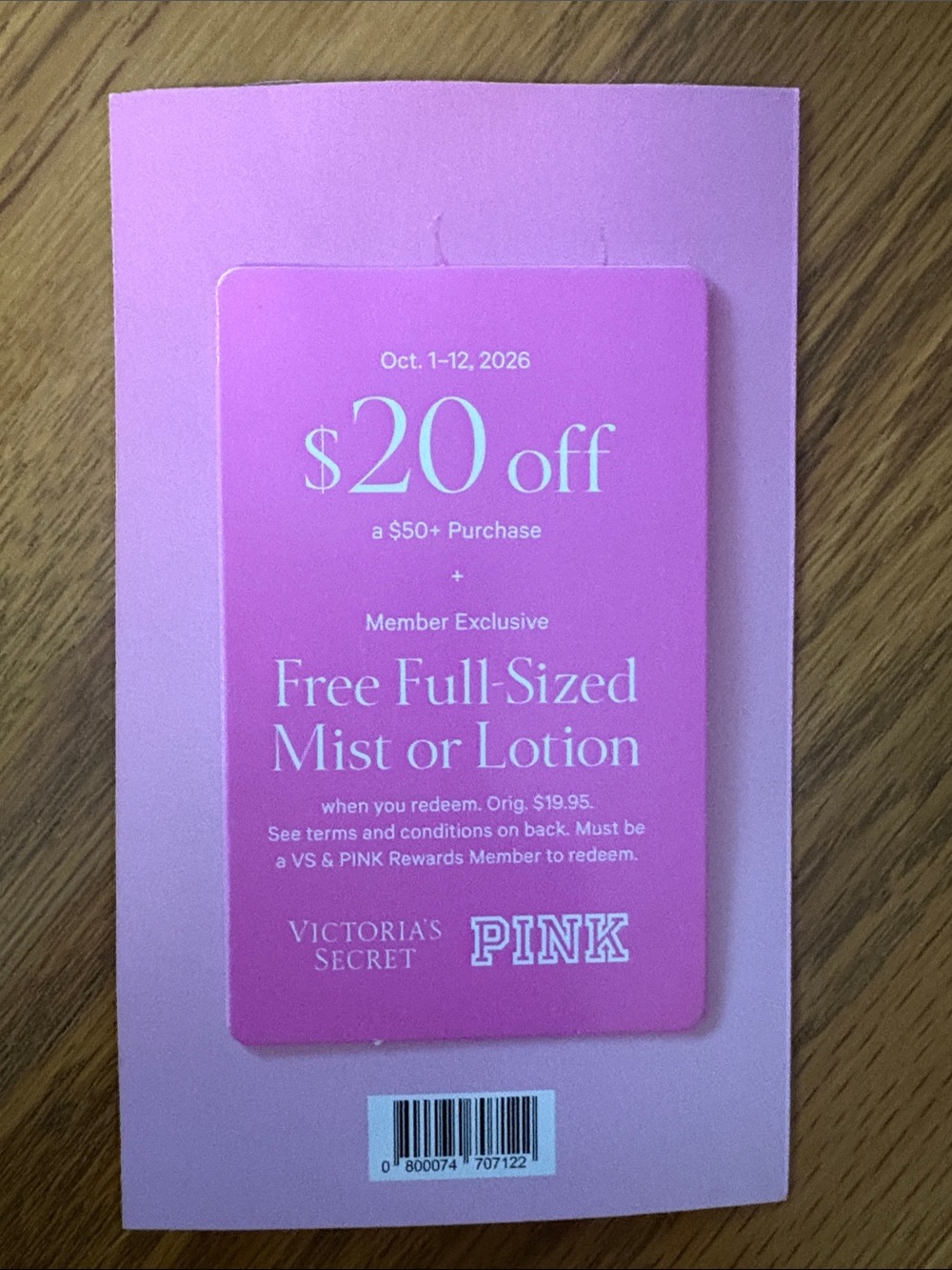 Victoria’s Secret coupon Skincare Promotion Card free lotion